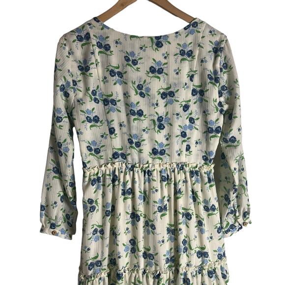 Sweet Baby Jamie Ivory Floral Print Tiered 3/4 Sleeve Midi Dress Size Medium - Picture 12 of 15